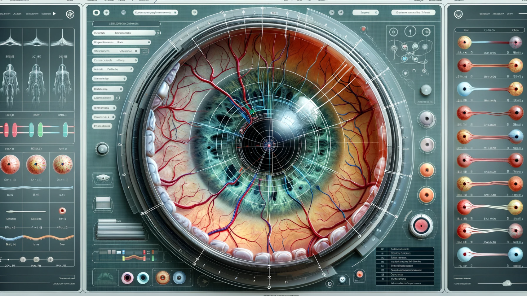 DALL·E 2023-11-10 16.58.48 - An illustration of a sophisticated medical software interface analyzing a retinal image. The interface should display a detailed retinal scan with var